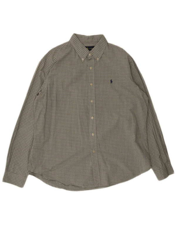 Ralph Lauren Camisa masculina de ajuste personalizado XL algodão xadrez verde