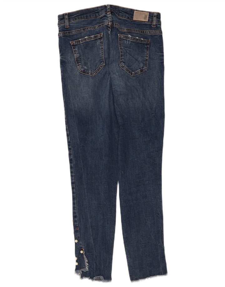 Zara Jeans feminino slim desgastado UE 38 pequeno W28 L27 algodão azul