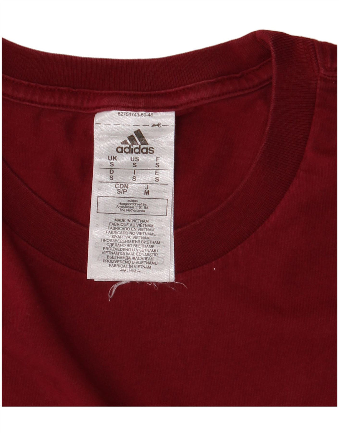 Adidas Mens T-Shirt Top Pequeno Algodão Borgonha