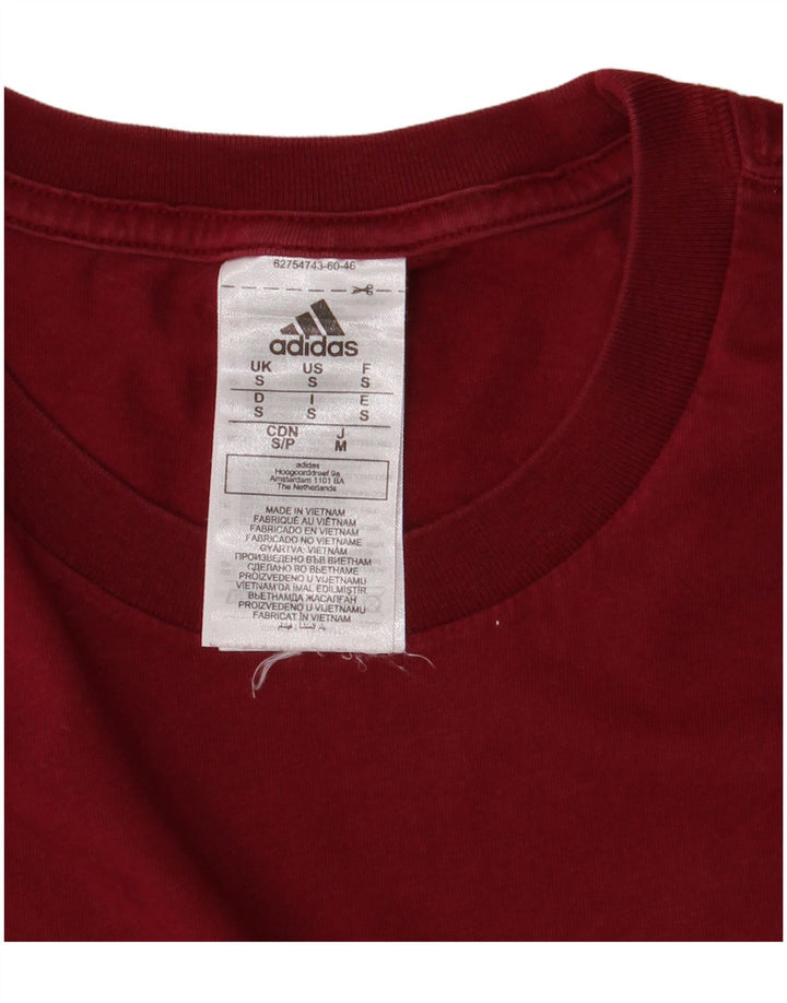 Adidas Mens T-Shirt Top Pequeno Algodão Borgonha