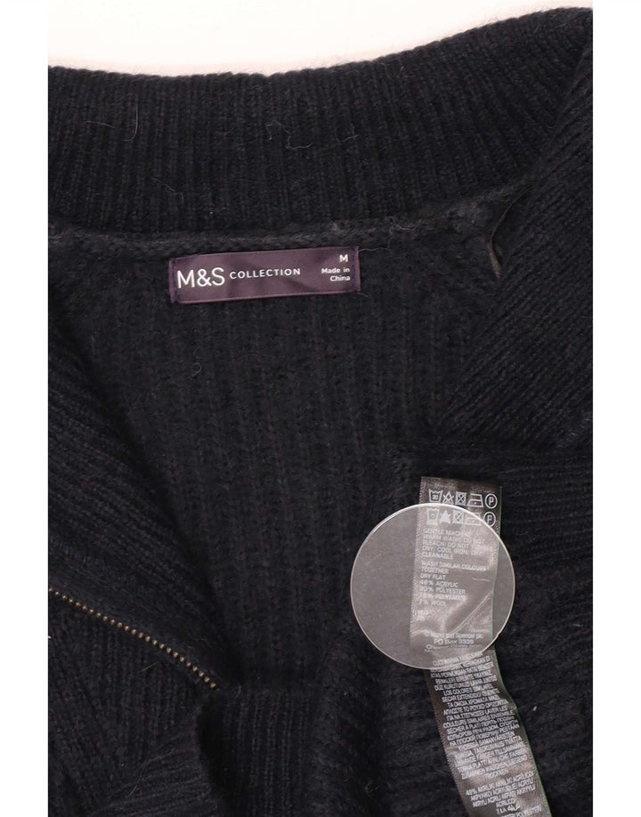 Suéter feminino Marks & Spencer com gola e zíper Reino Unido 14 médio azul marinho