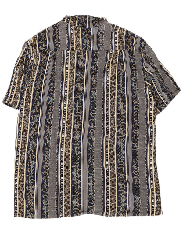 Blusa feminina vintage de manga curta UK 22 3XL listrada azul marinho