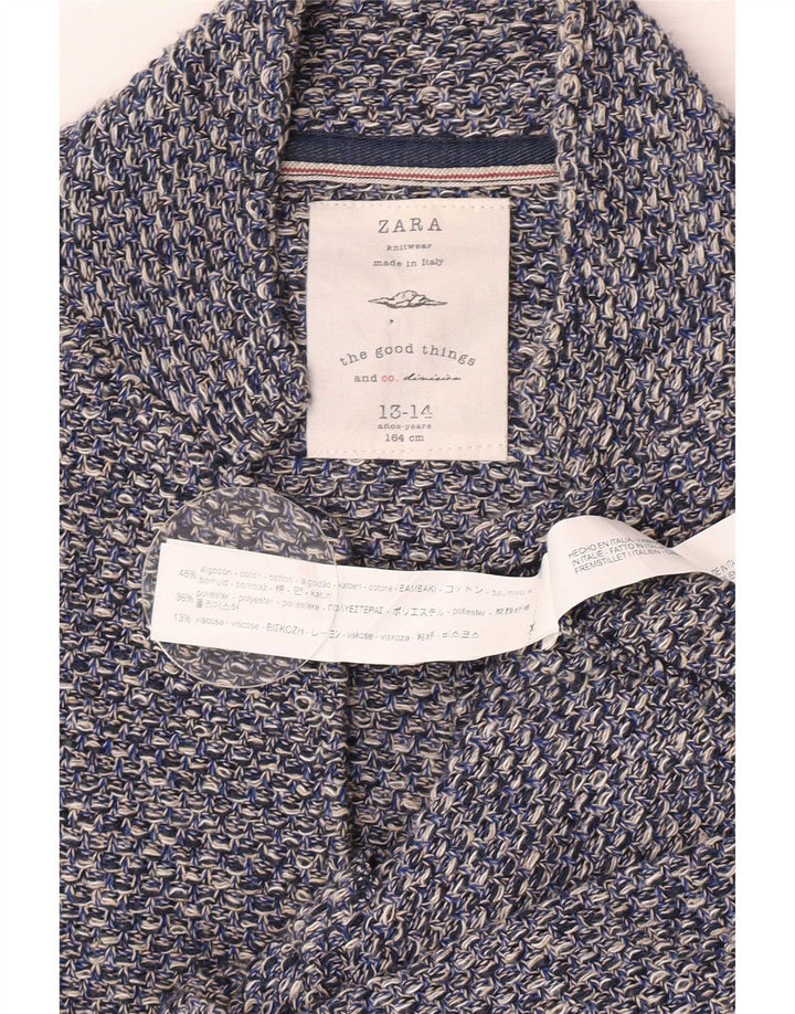 Jaqueta blazer Zara Boys tricotada com 2 botões 13-14 anos algodão manchado azul