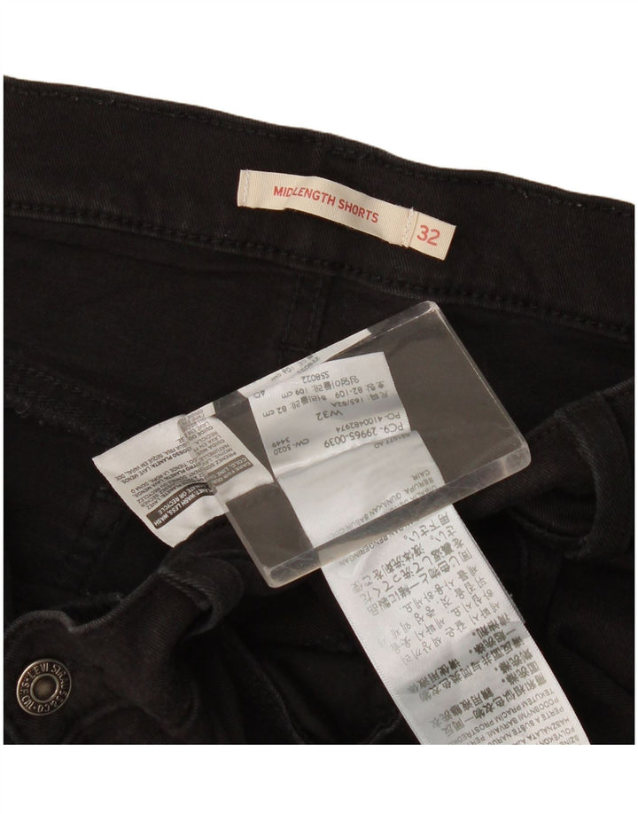 Shorts jeans feminino de cintura média Levi's W32 grande algodão preto