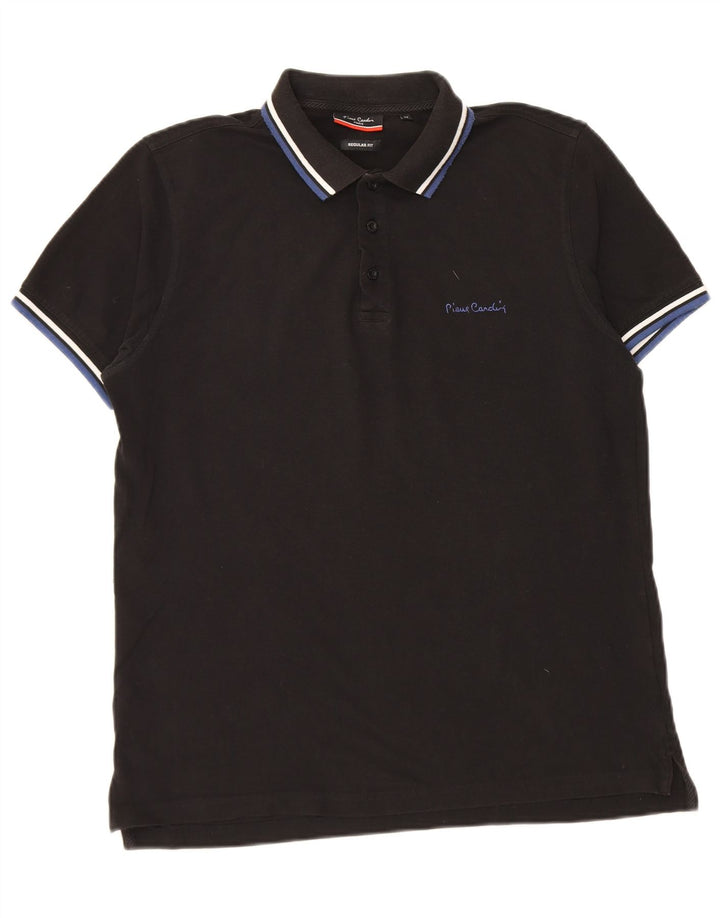 Camisa polo masculina Pierre Cardin de ajuste regular, algodão listrado preto médio