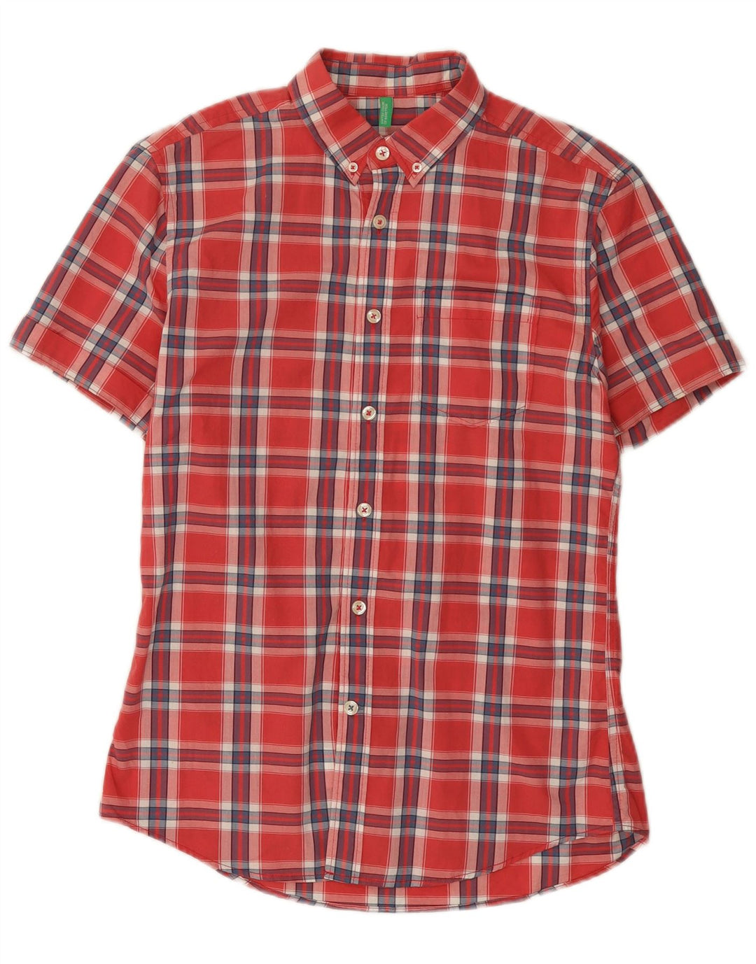Camisa masculina de manga curta BENETTON de algodão xadrez vermelho médio