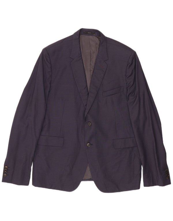 Jaqueta blazer masculina de 2 botões Paul Smith IT 44 XS azul marinho xadrez lã