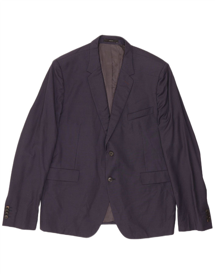 Jaqueta blazer masculina de 2 botões Paul Smith IT 44 XS azul marinho xadrez lã