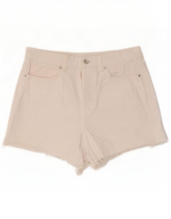 Zara Shorts jeans masculino cintura alta desgastado UE 38 pequeno W28 algodão branco