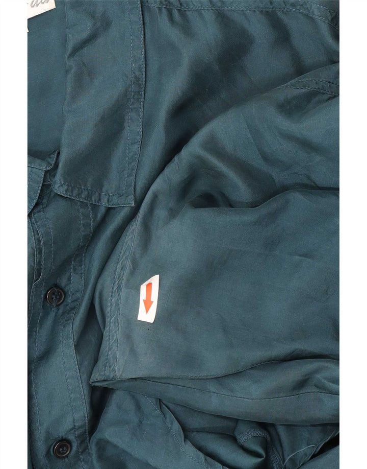 Camisa masculina vintage de manga curta grande seda verde