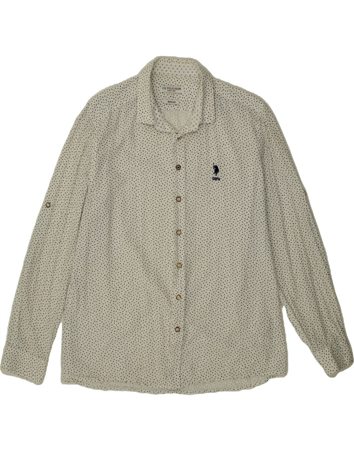 U.S. POLO ASSN. Mens Shirt Large White Flecked Cotton Vintage U.S. Polo Assn. and Second-Hand U.S. Polo Assn. from Messina Hembry 