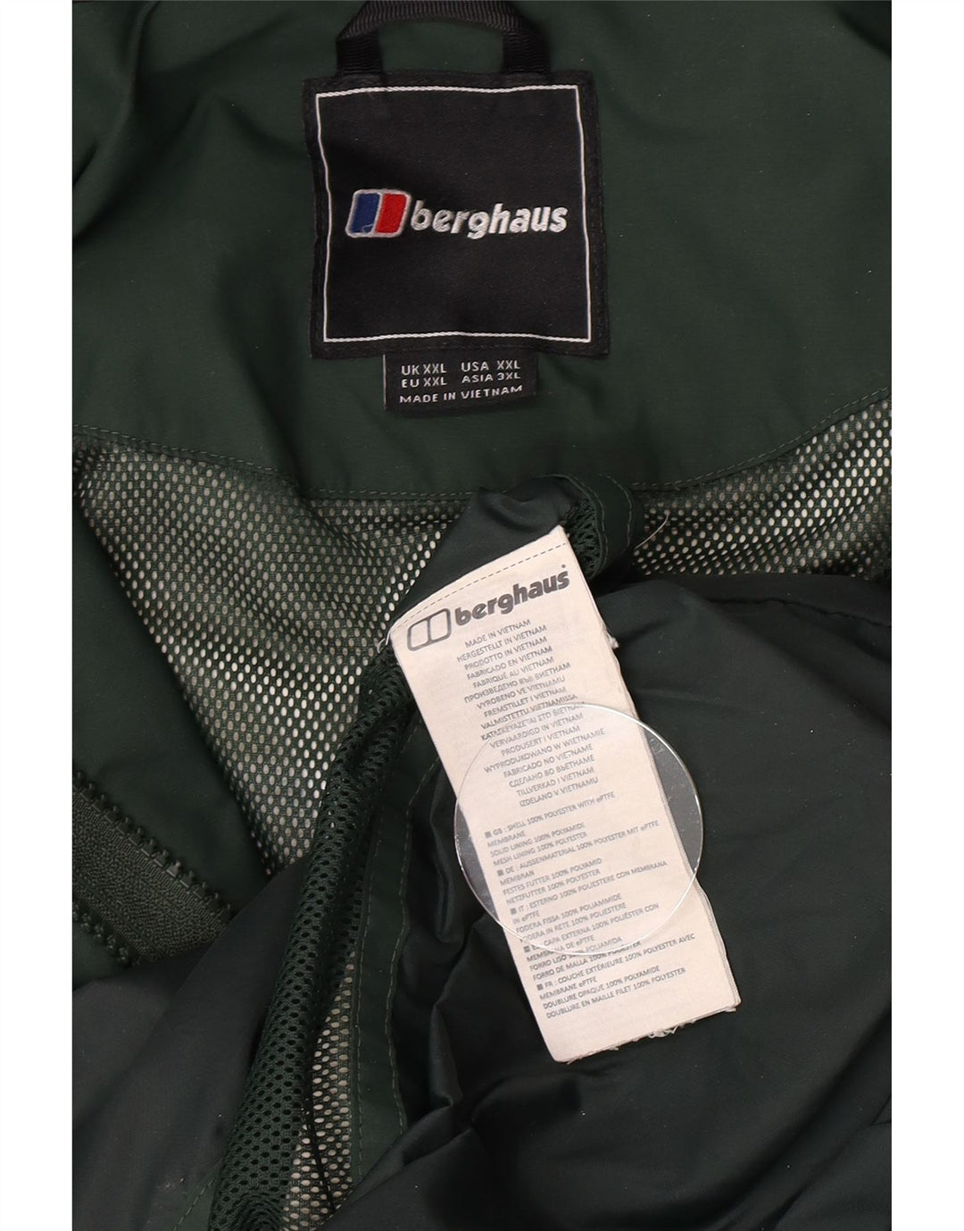 Capa de chuva masculina Berghaus com capuz UK 44 2XL poliéster verde