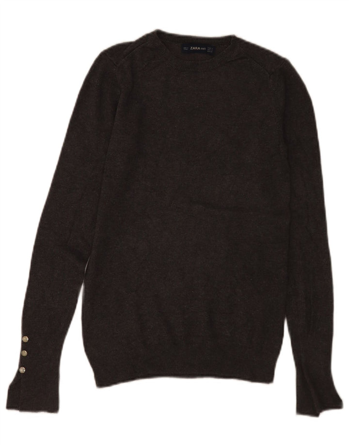 Suéter feminino Zara com gola redonda, Reino Unido 8, pequeno, cinza, viscose