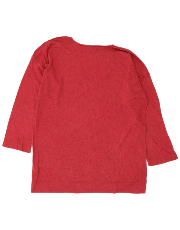 Suéter feminino Massimo Dutti manga 3/4 com decote em V Reino Unido 16 grande vermelho