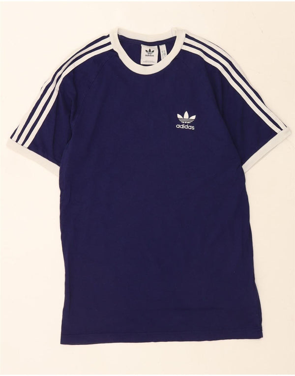 Adidas Mens Camiseta Top Médio Azul Marinho Colorblock Algodão