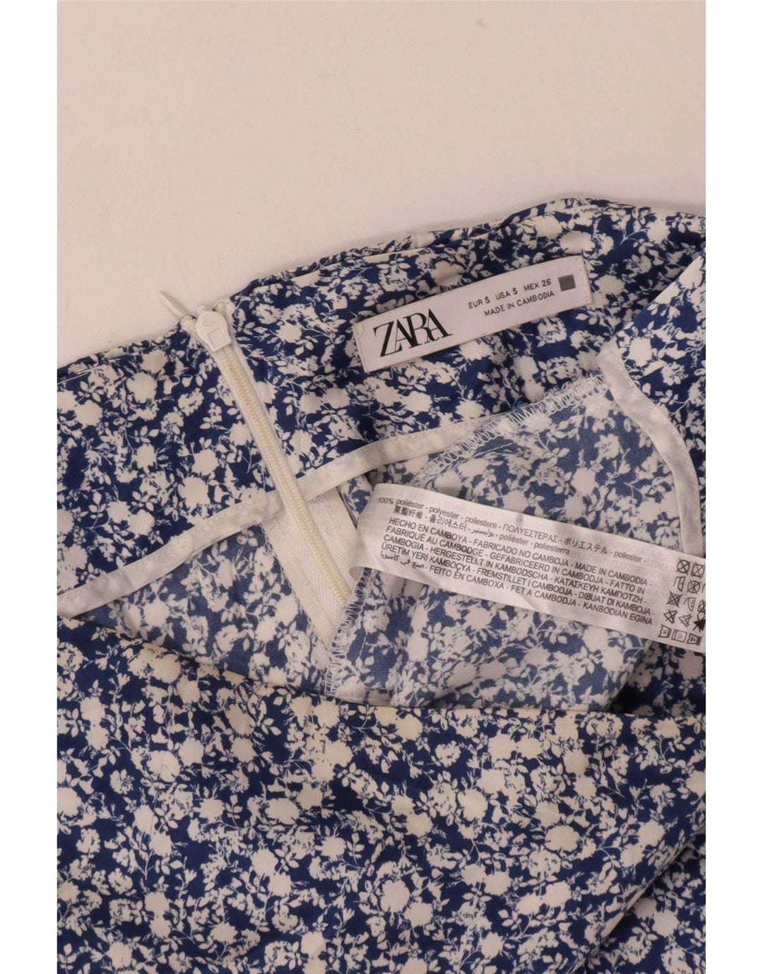 Mini saia feminina Zara pequena W26 azul floral poliéster