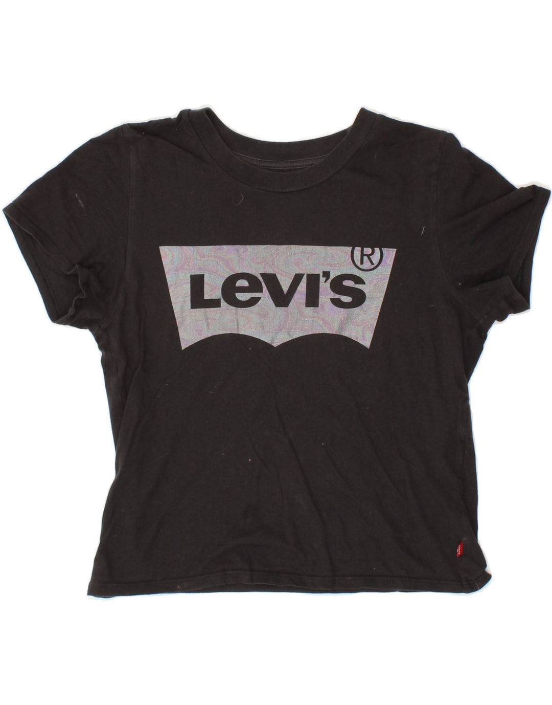 LEVI'S Womens Crop Graphic T-Shirt Top UK 6 XS Black Vintage Levi's and Second-Hand Levi's from Messina Hembry 
