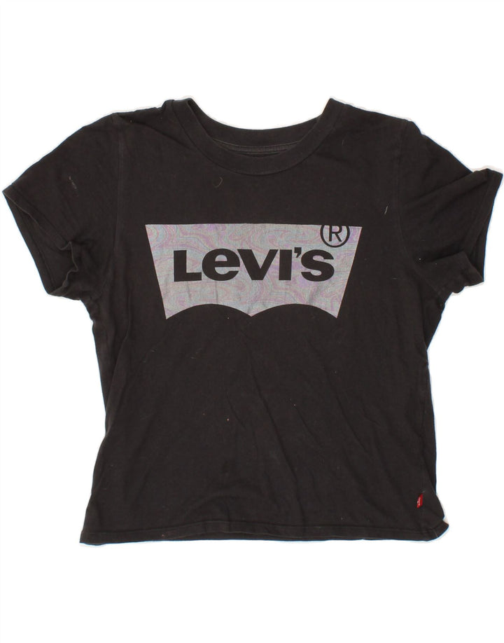 LEVI'S Womens Crop Graphic T-Shirt Top UK 6 XS Black Vintage Levi's and Second-Hand Levi's from Messina Hembry 