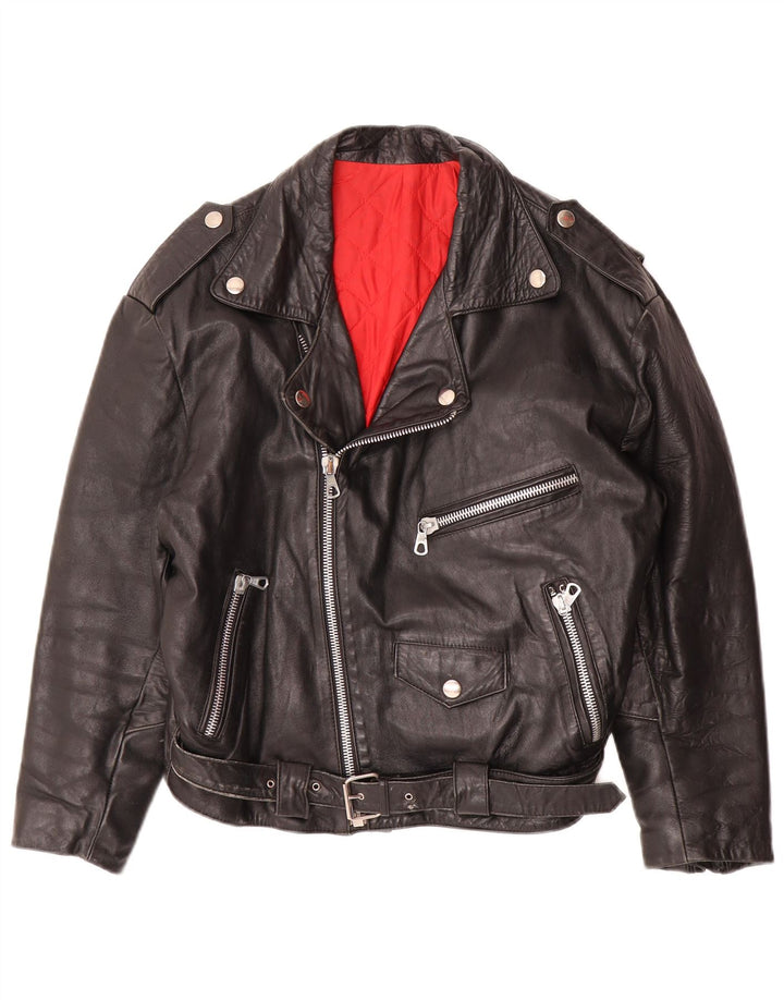 Jaqueta feminina vintage de couro para motociclista Reino Unido 16 grande couro preto