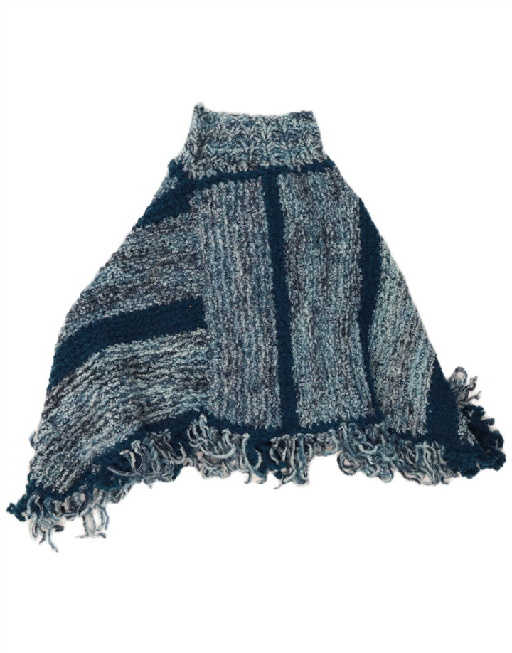 Poncho feminino VINTAGE tamanho único listrado azul