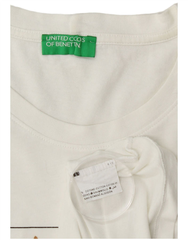 Camiseta masculina gráfica BENETTON Top médio branco algodão colorblock