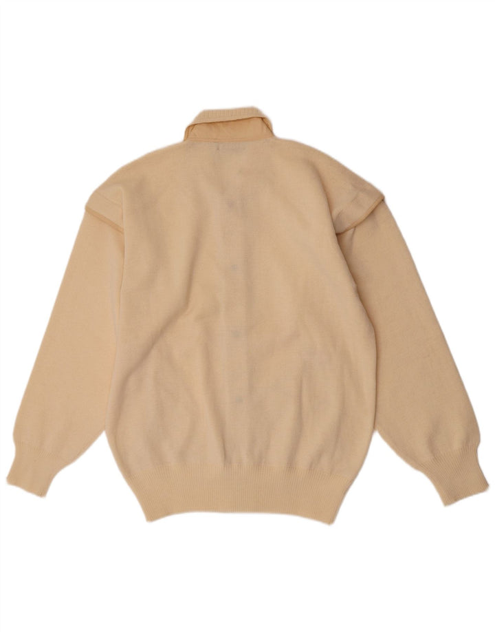 Suéter cardigã masculino vintage de lã bege médio