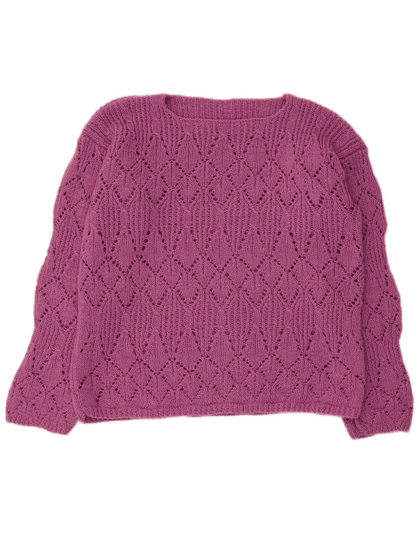 Suéter feminino vintage com gola canoa Reino Unido 14 roxo médio