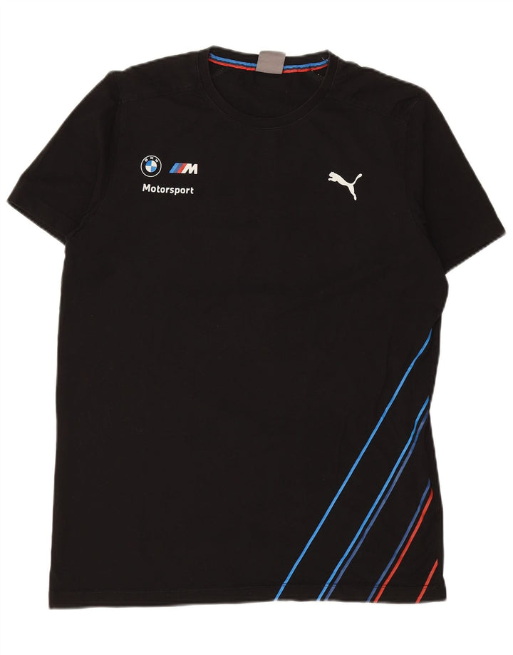 Camiseta masculina PUMA BMW Motorsport com estampa gráfica grande de algodão listrado preto