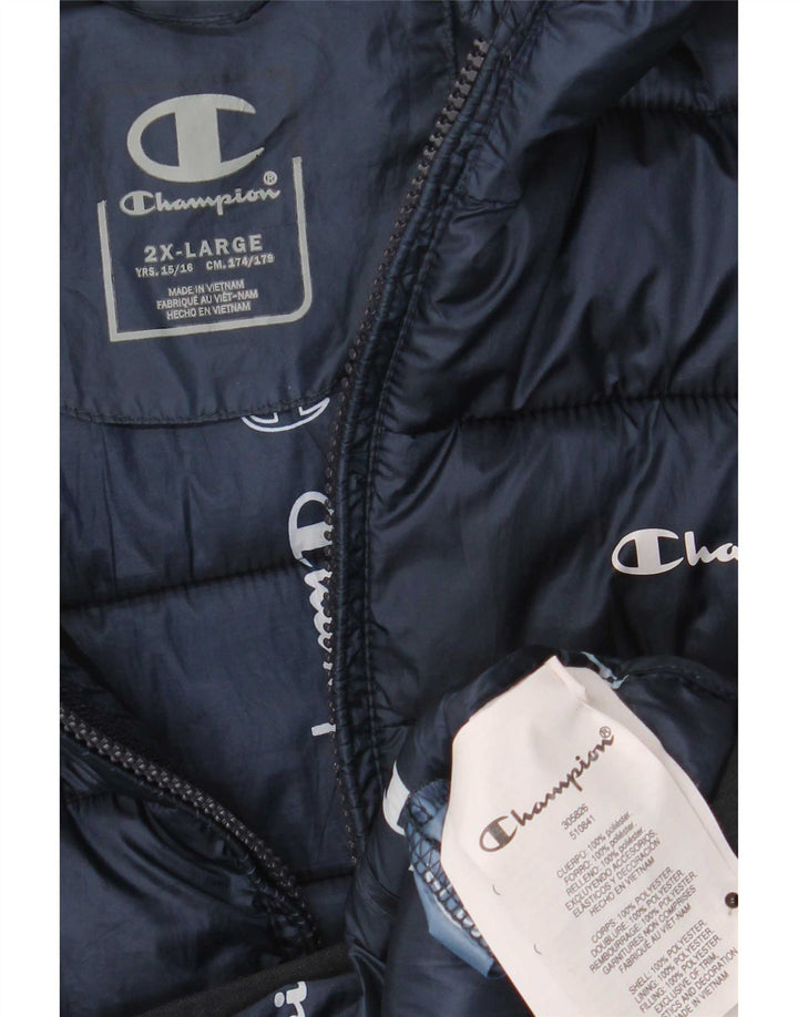 Jaqueta acolchoada com capuz para meninos Champion 15-16 anos 2XL poliéster azul marinho