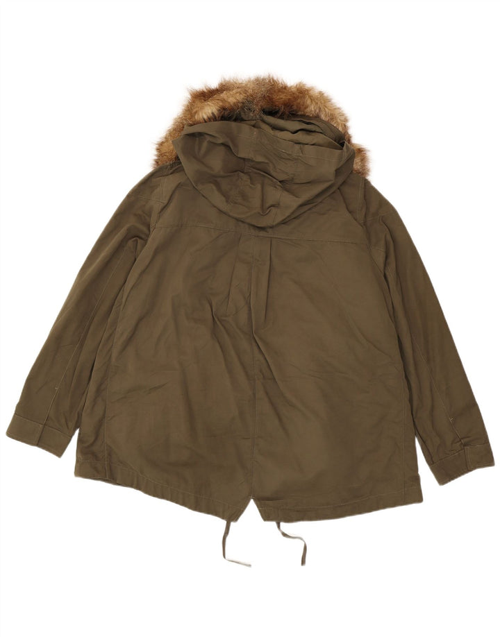 Jaqueta parka feminina com capuz grande da MARKS & SPENCER Reino Unido 14 grande cáqui