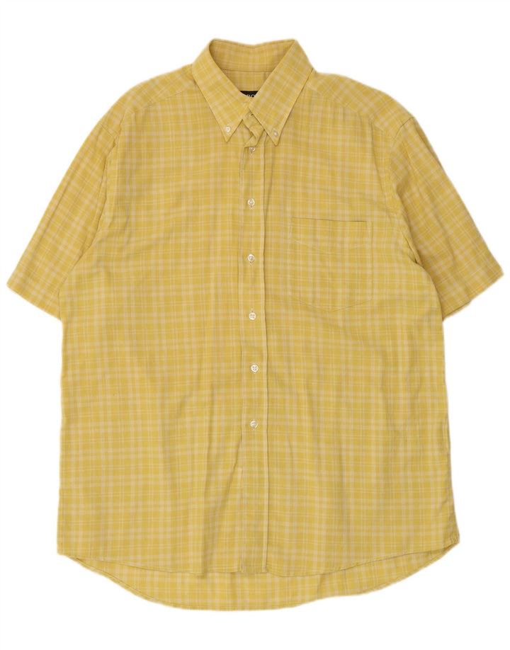 Camisa masculina de manga curta Hugo Boss grande algodão xadrez amarelo