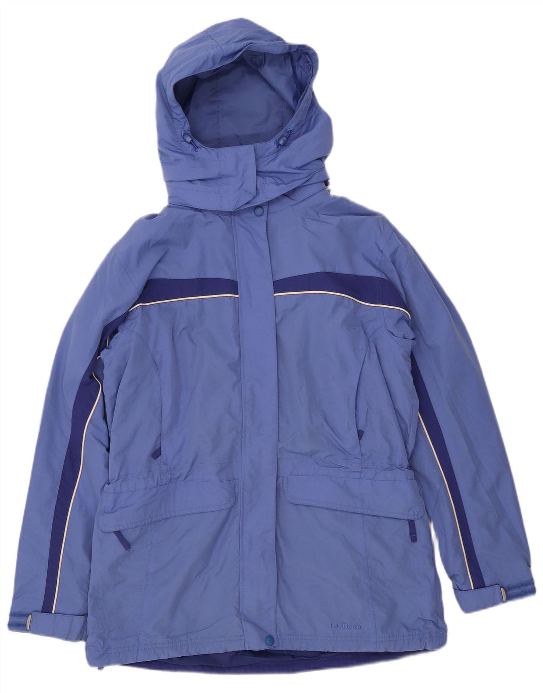 Jaqueta corta-vento feminina L.L.BEAN com capuz UK 14 bloco colorido azul médio