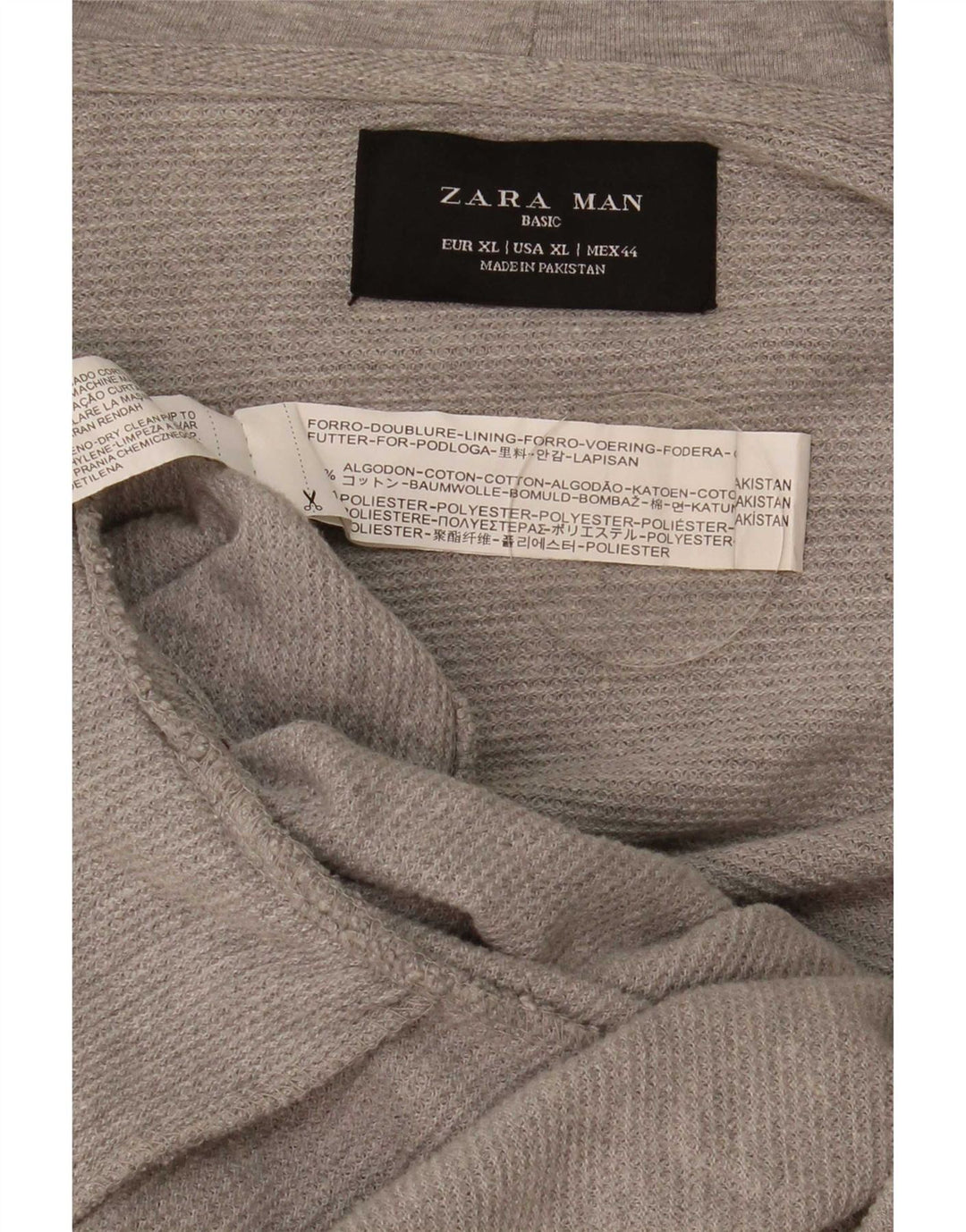 Suéter masculino Zara com capuz e zíper XL cinza algodão
