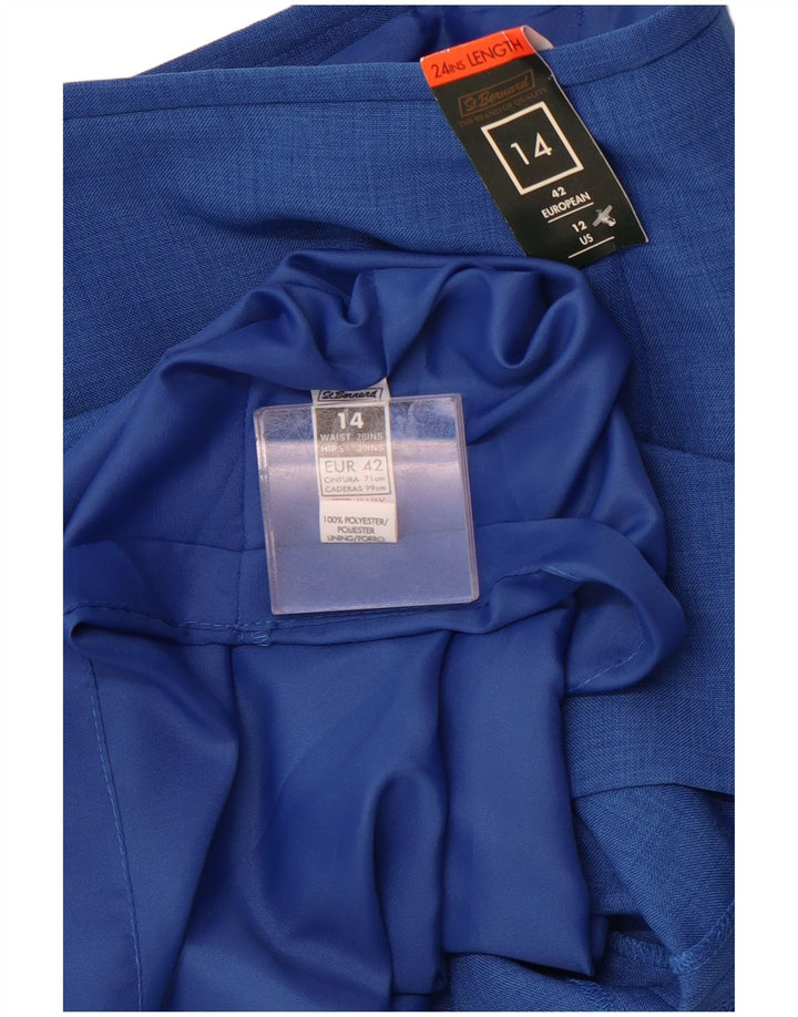 ST. Saia lápis feminina de cintura alta BERNARD Reino Unido 14 grande W28 azul poliéster