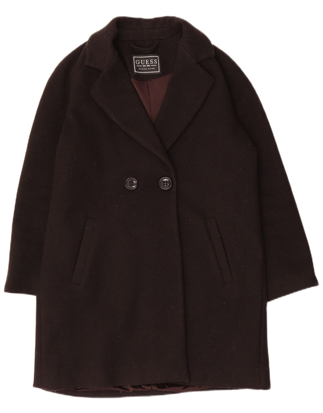 Guess Casaco Feminino Oversized Double Breasted UK 10 Pequeno Poliéster Preto