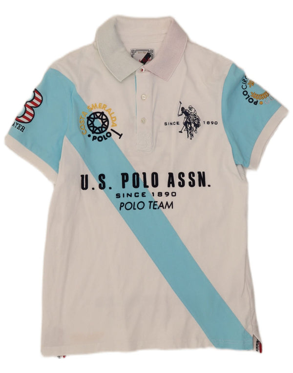 US Polo Assn. Polo gráfico masculino 13-14 anos branco colorblock