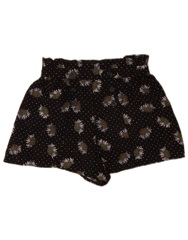 Shorts casuais femininos Topshop UK 10 pequenos W26 poliéster floral preto