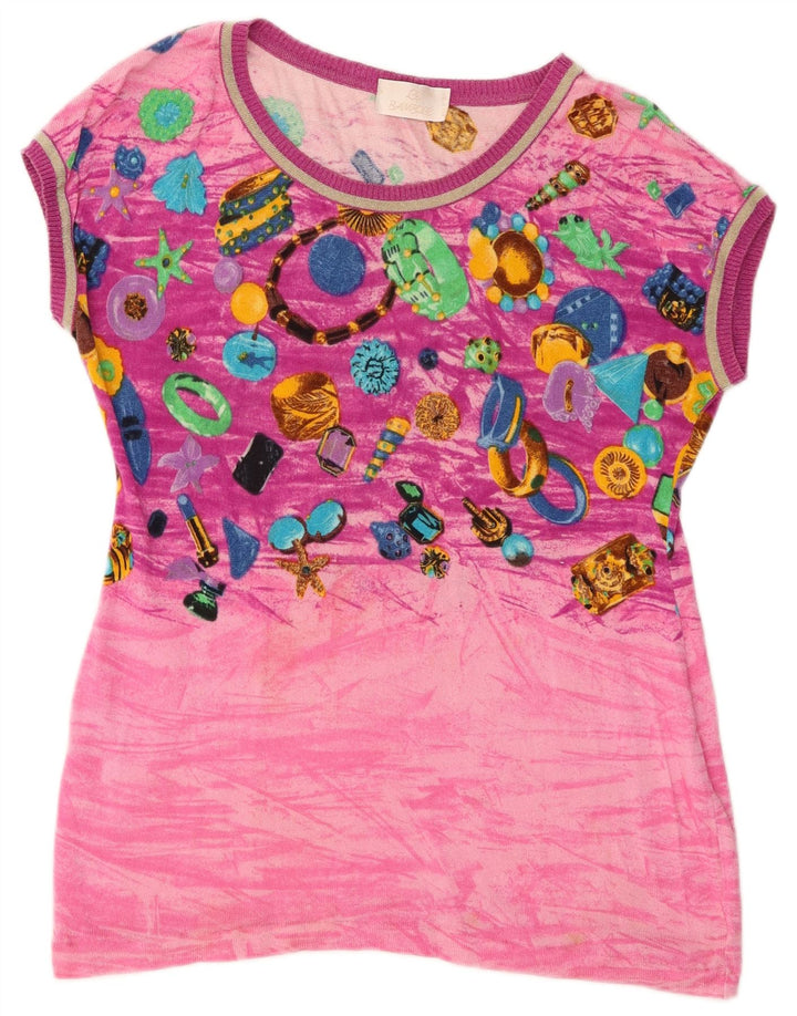 Camiseta gráfica feminina vintage Top IT 44 algodão rosa médio