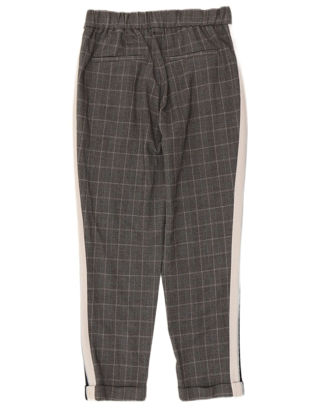 Zara Calça feminina casual slim pequena W26 L24 poliéster xadrez cinza