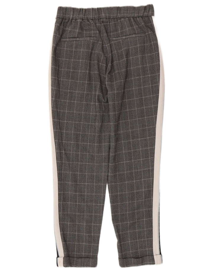 Zara Calça feminina casual slim pequena W26 L24 poliéster xadrez cinza