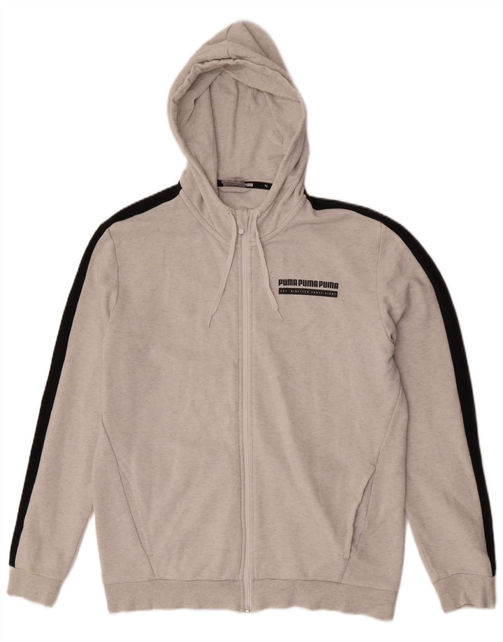 Suéter masculino Puma com capuz e zíper gráfico cinza médio algodão colorblock