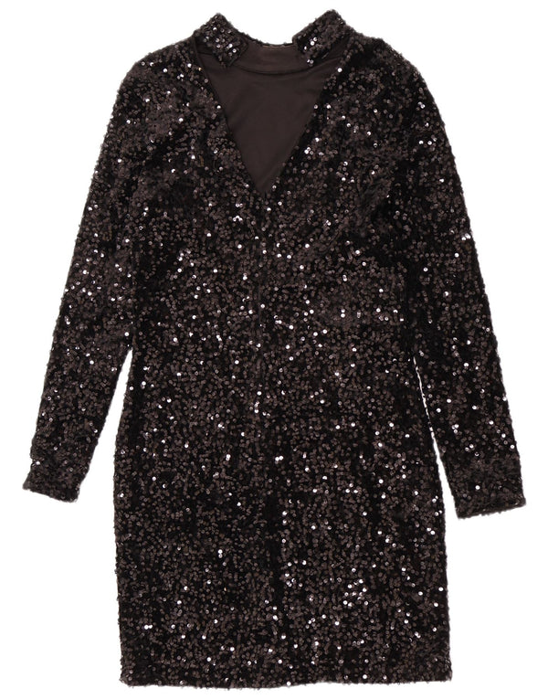 Vestido feminino com bainha de lantejoulas Warehouse UK 12 poliéster preto médio