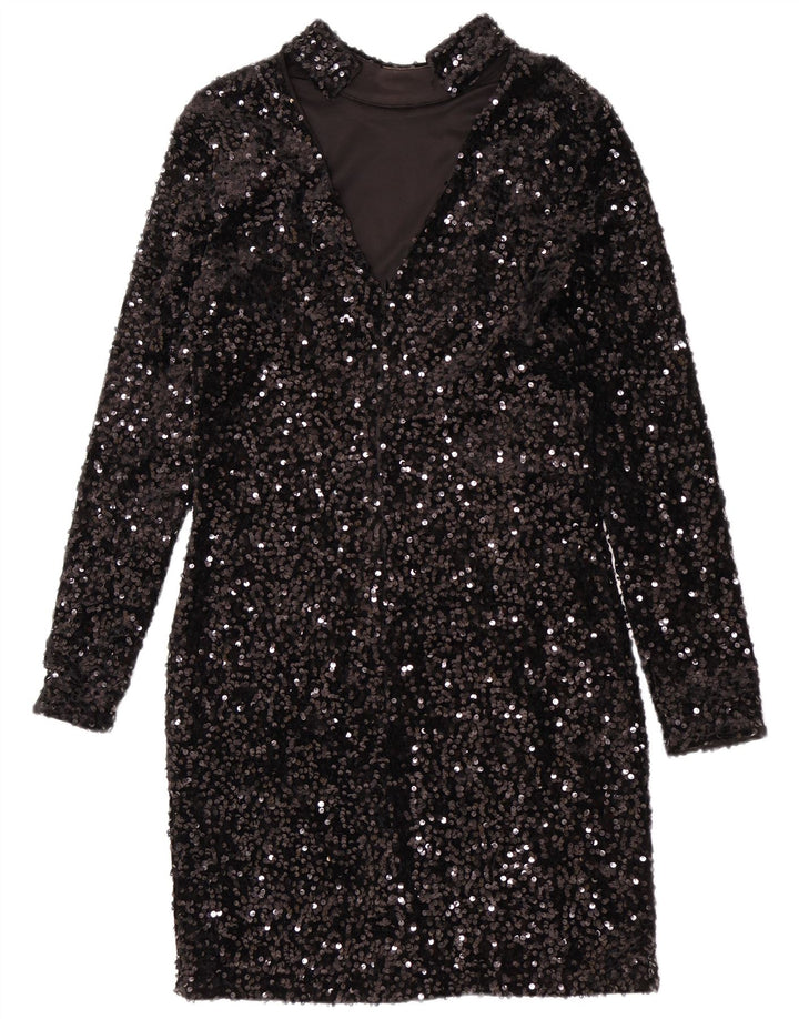 Vestido feminino com bainha de lantejoulas Warehouse UK 12 poliéster preto médio