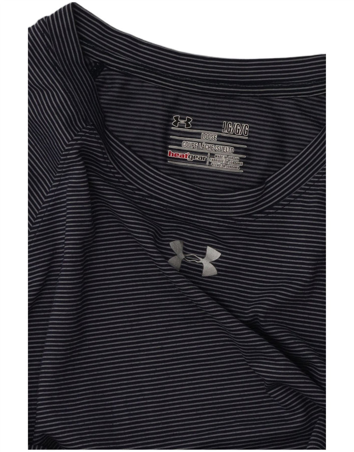Camiseta feminina Under ARMOUR Heat Gear UK 16 grande listra azul marinho