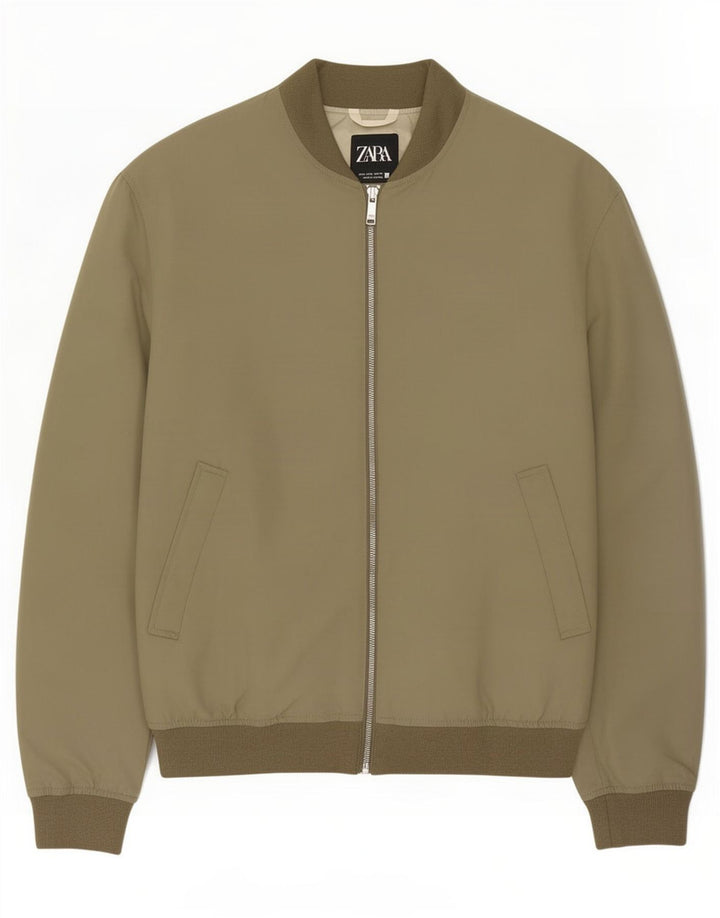Zara Mens Bomber Jacket UK 40 Grande Poliéster Verde
