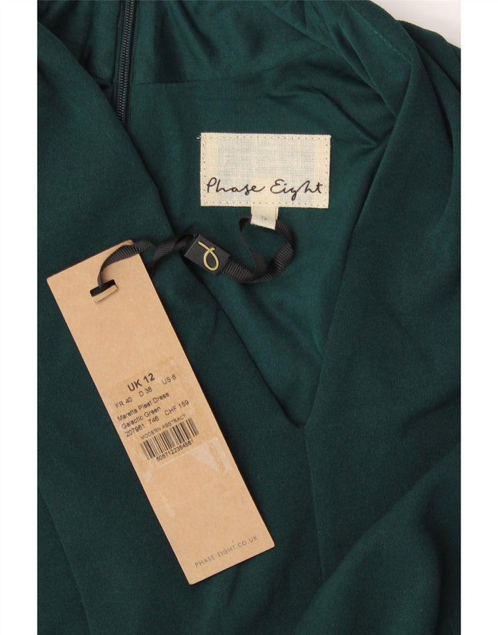 Vestido feminino Phase Eight manga 3/4 linha A UK 12 poliéster verde médio