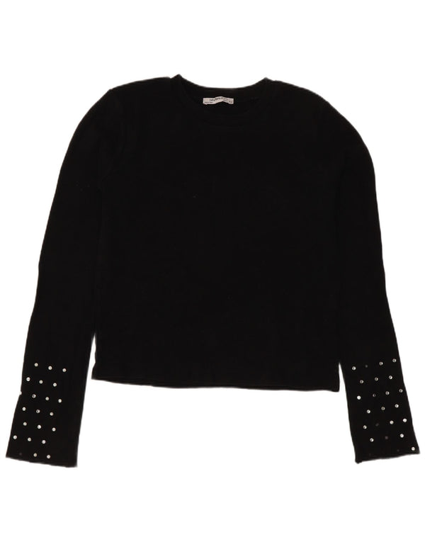 Zara Womens Trafaluc Crop Top Manga Longa Reino Unido 10 Pequeno Algodão Preto