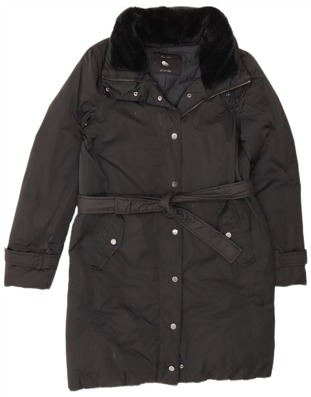 Casaco acolchoado feminino Zara UK 14 poliéster colorblock preto médio