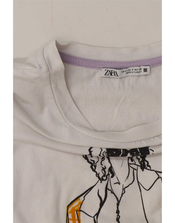 Zara Womens Oversized Graphic T-Shirt Top UK 10 Pequeno Branco