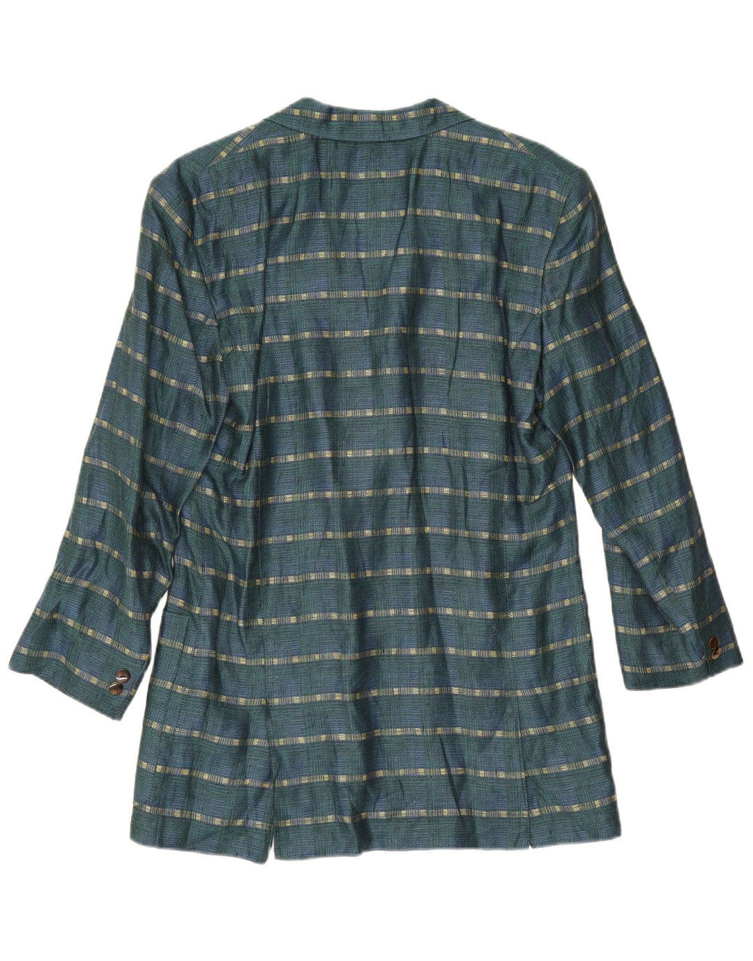 Jaqueta blazer feminina vintage com 3 botões Reino Unido 14 linho listrado verde médio